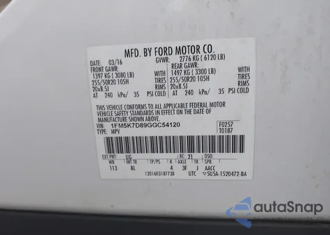 2016 Ford Explorer Xlt из США, поврежденный, VIN 1FM5K7D89GGC54120